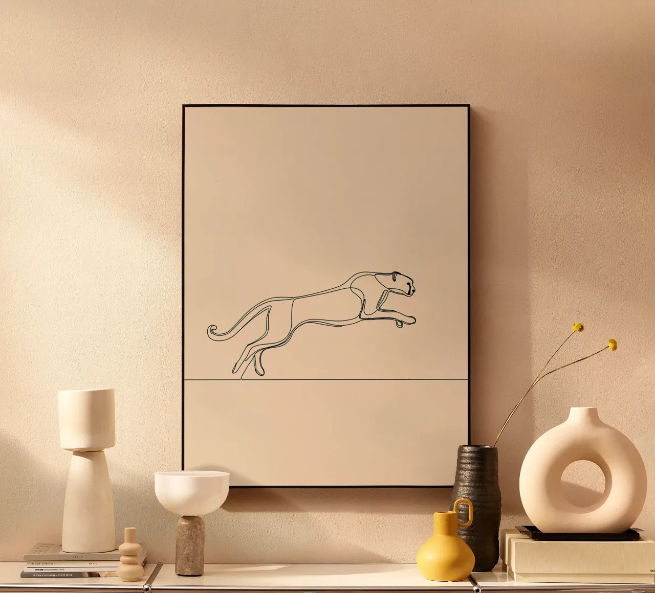 Leopard Running Minimalist Line Art Alu-Dibond von Viv Line Art