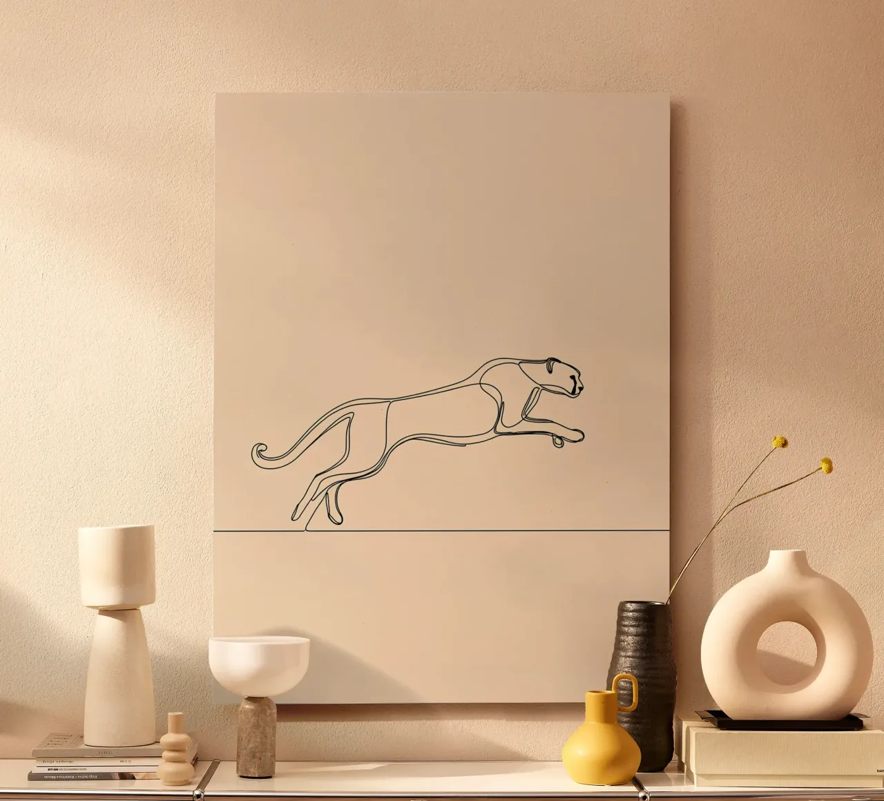 Leopard Running Minimalist Line Art Alu-Dibond von Viv Line Art