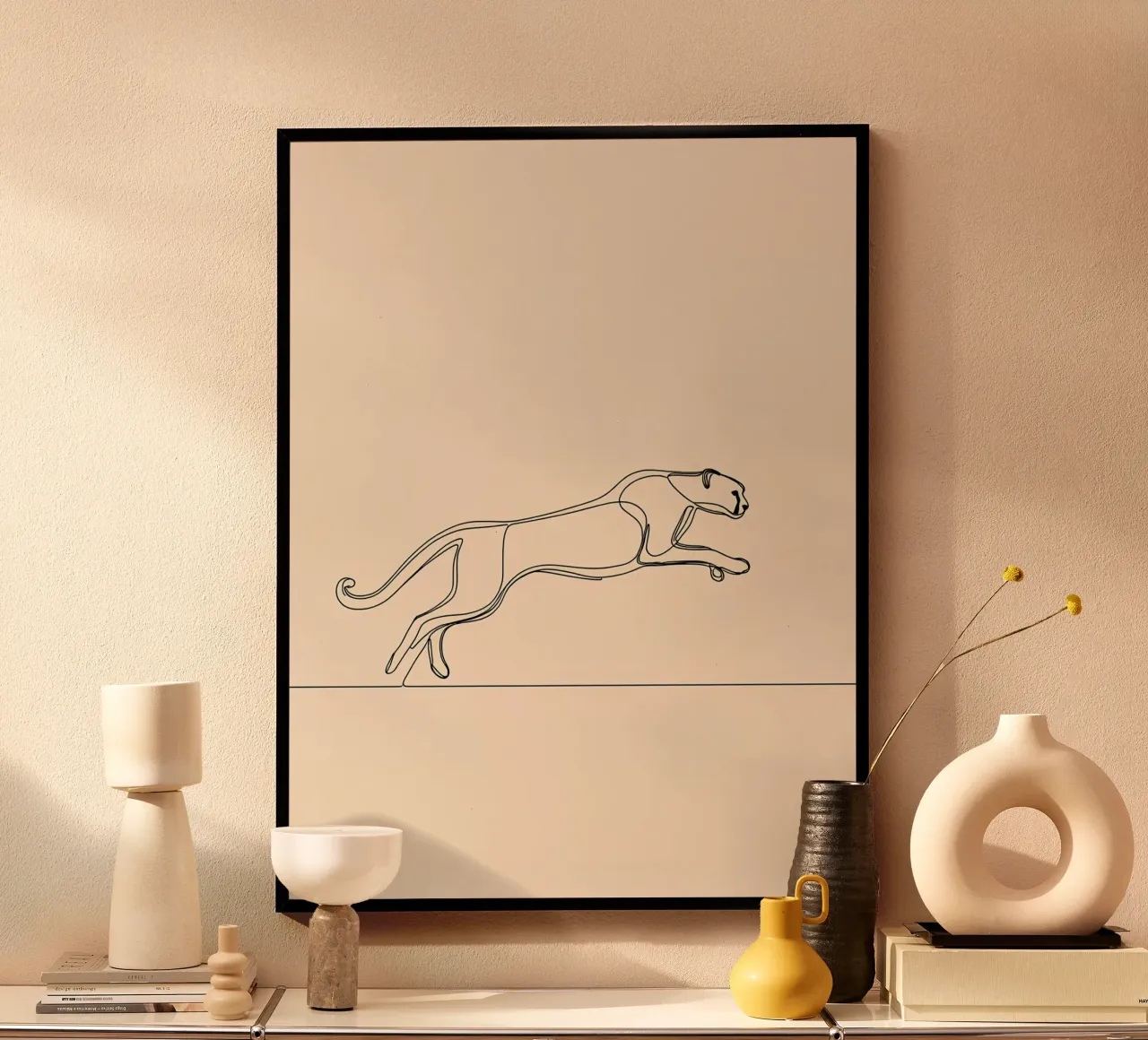 Leopard Running Minimalist Line Art hahnemühle by Viv Line Art