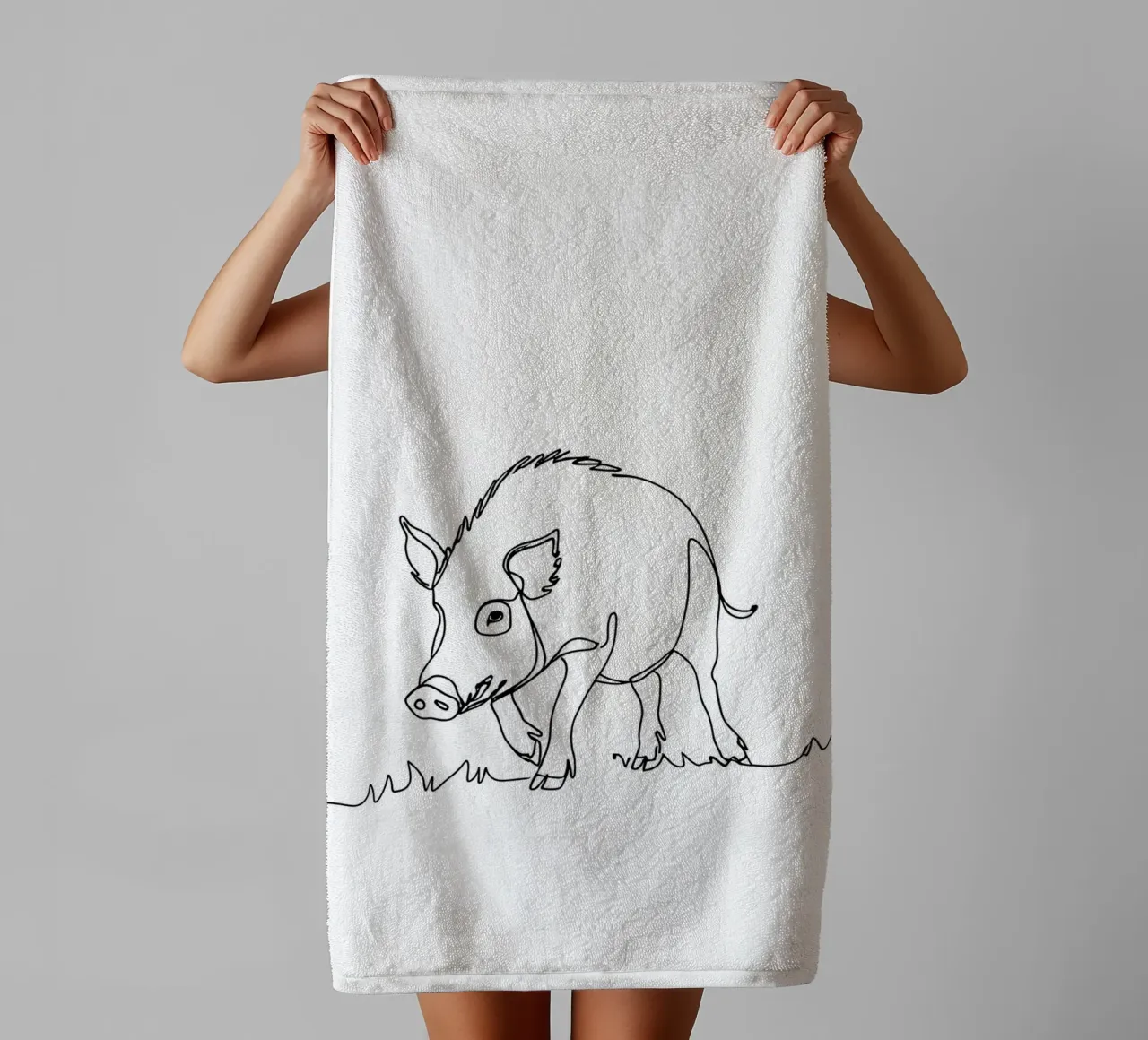 Boar Minimalist Line Art towel by Viv Line Art