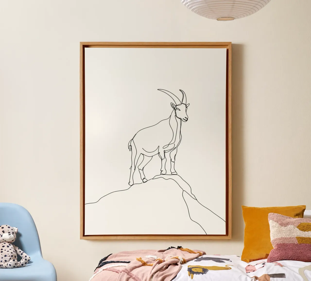 Goat at Mountain Minimalist Line Art canvas with Floater frame by Viv Line Art