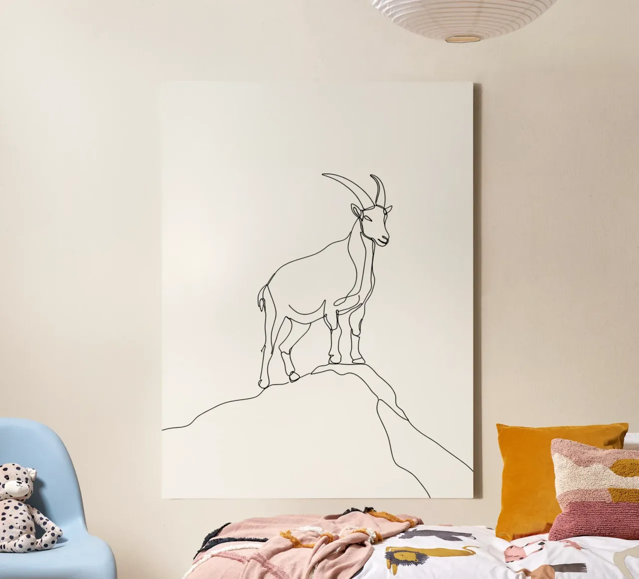 Goat at Mountain Minimalist Line Art canvas with Floater frame by Viv Line Art