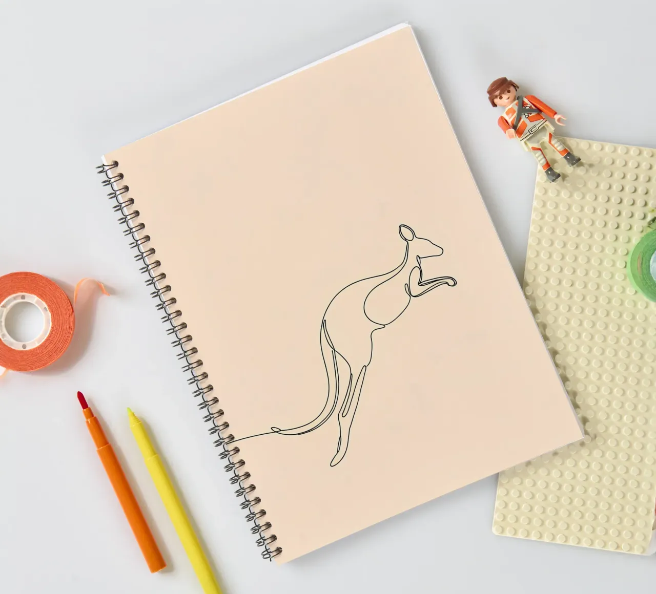 Kangaroo Jumping Minimalist Line Art spiral notebook by Viv Line Art