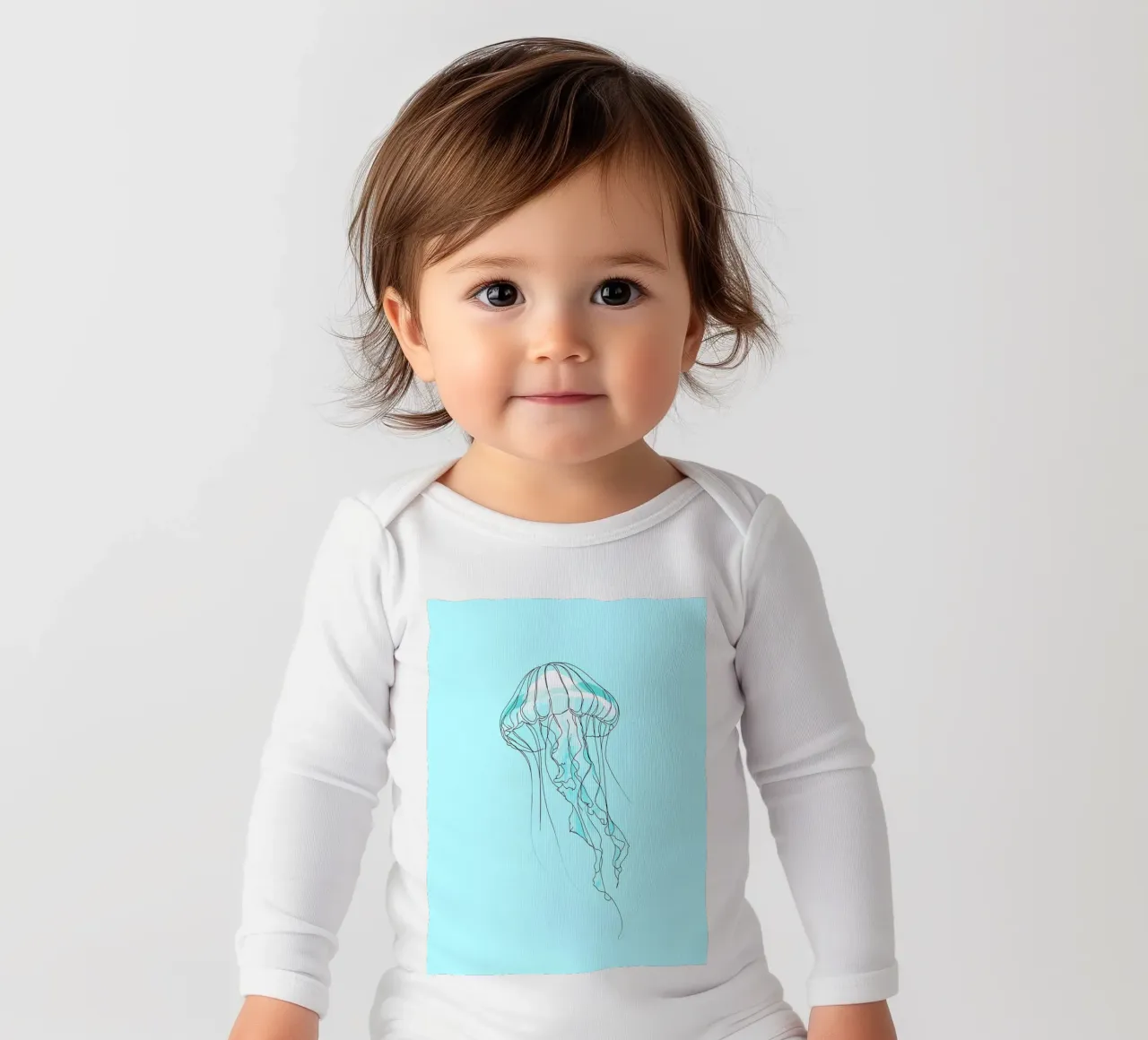 Jellyfish Minimalist Line Art long-sleeve baby romper by Viv Line Art
