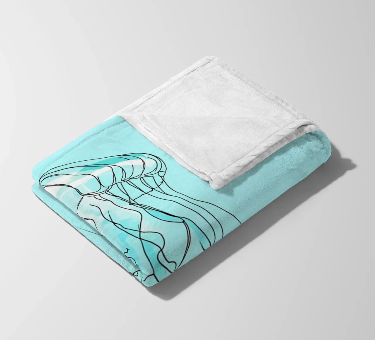 Jellyfish Minimalist Line Art fleece blanket by Viv Line Art