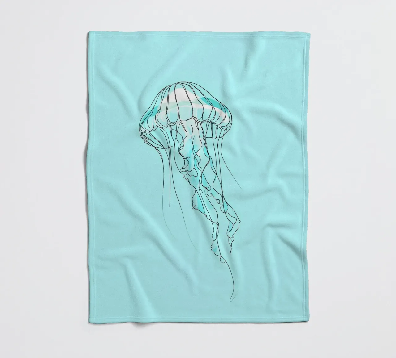 Jellyfish Minimalist Line Art fleece blanket by Viv Line Art