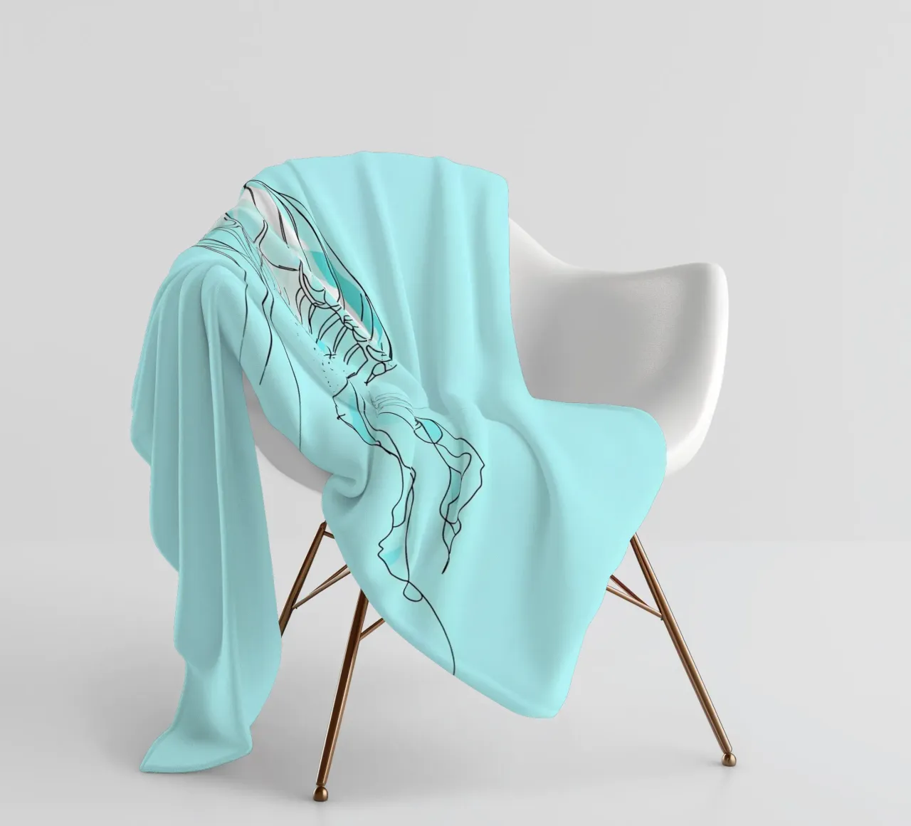 Jellyfish Minimalist Line Art fleece blanket by Viv Line Art