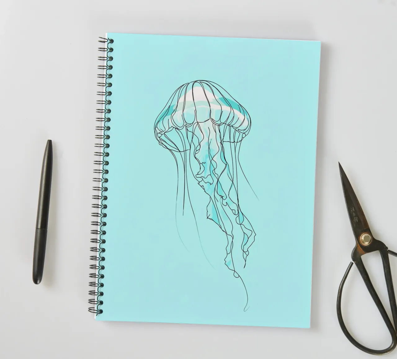 Jellyfish Minimalist Line Art spiral notebook by Viv Line Art