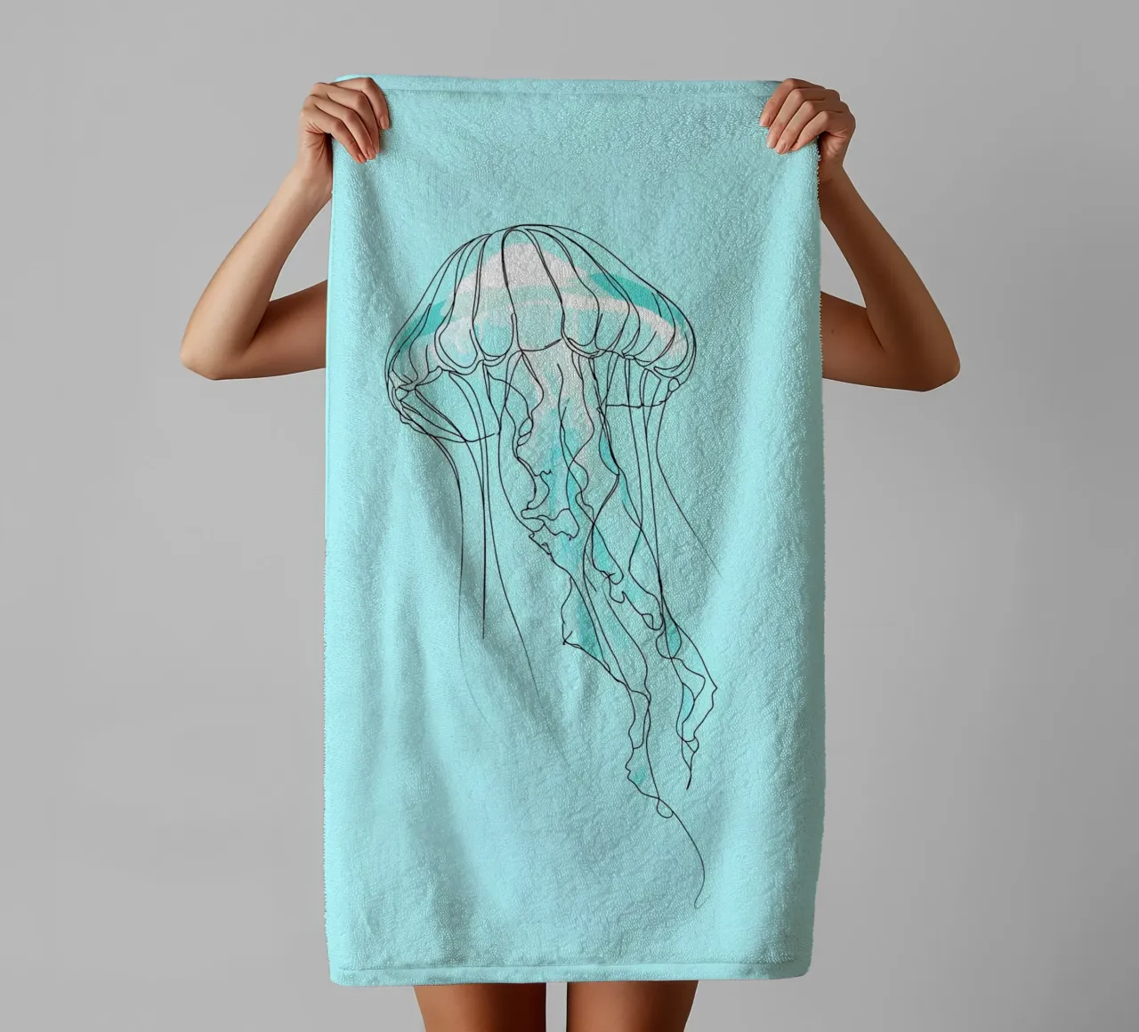 Jellyfish Minimalist Line Art towel by Viv Line Art
