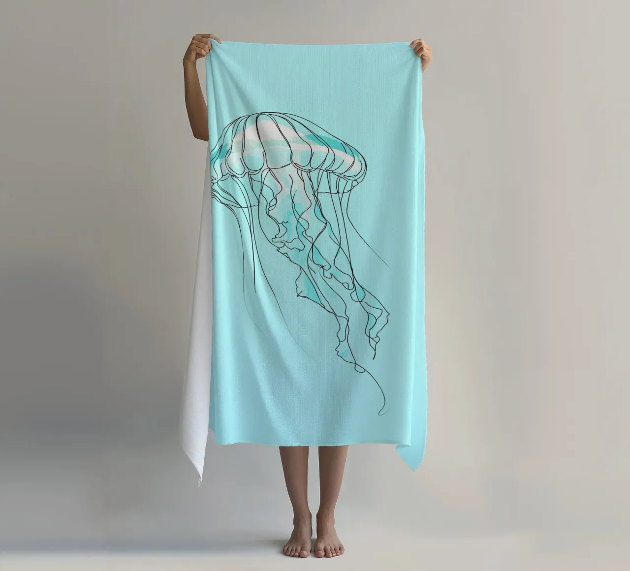 Jellyfish Minimalist Line Art beach towel by Viv Line Art