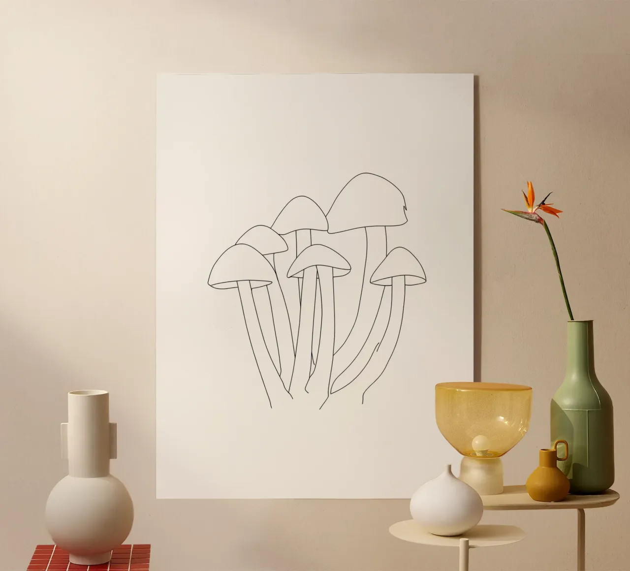 Funghi Line Art minimalista plexiglass da Viv Line Art