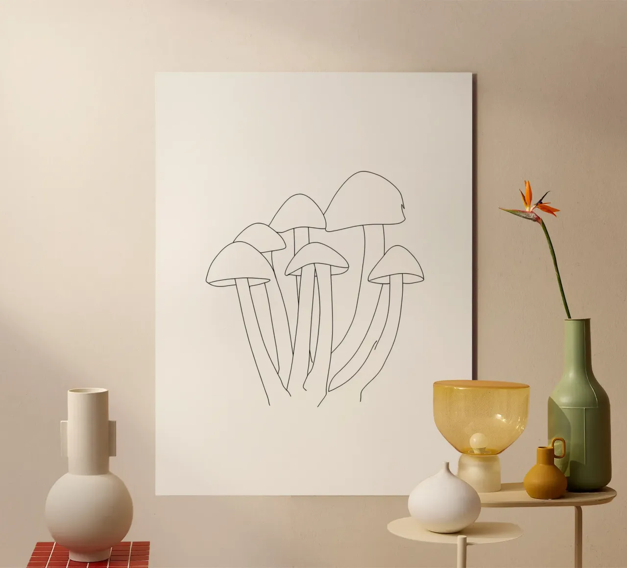 Funghi Line Art minimalista alluminio dibond da Viv Line Art