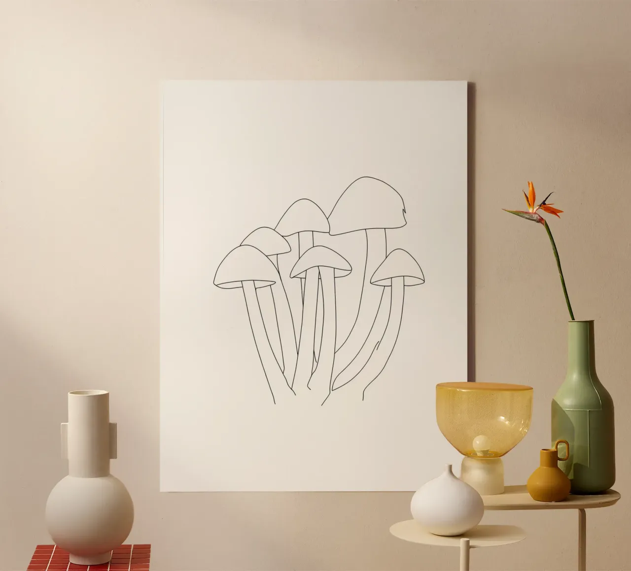 Funghi Line Art minimalista tela da Viv Line Art