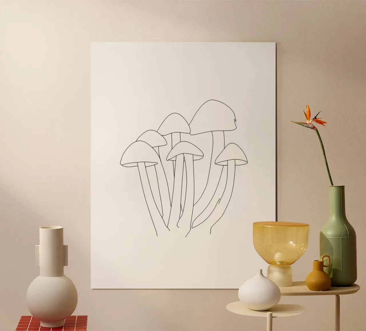 Funghi Line Art minimalista carta hahnemühle da Viv Line Art