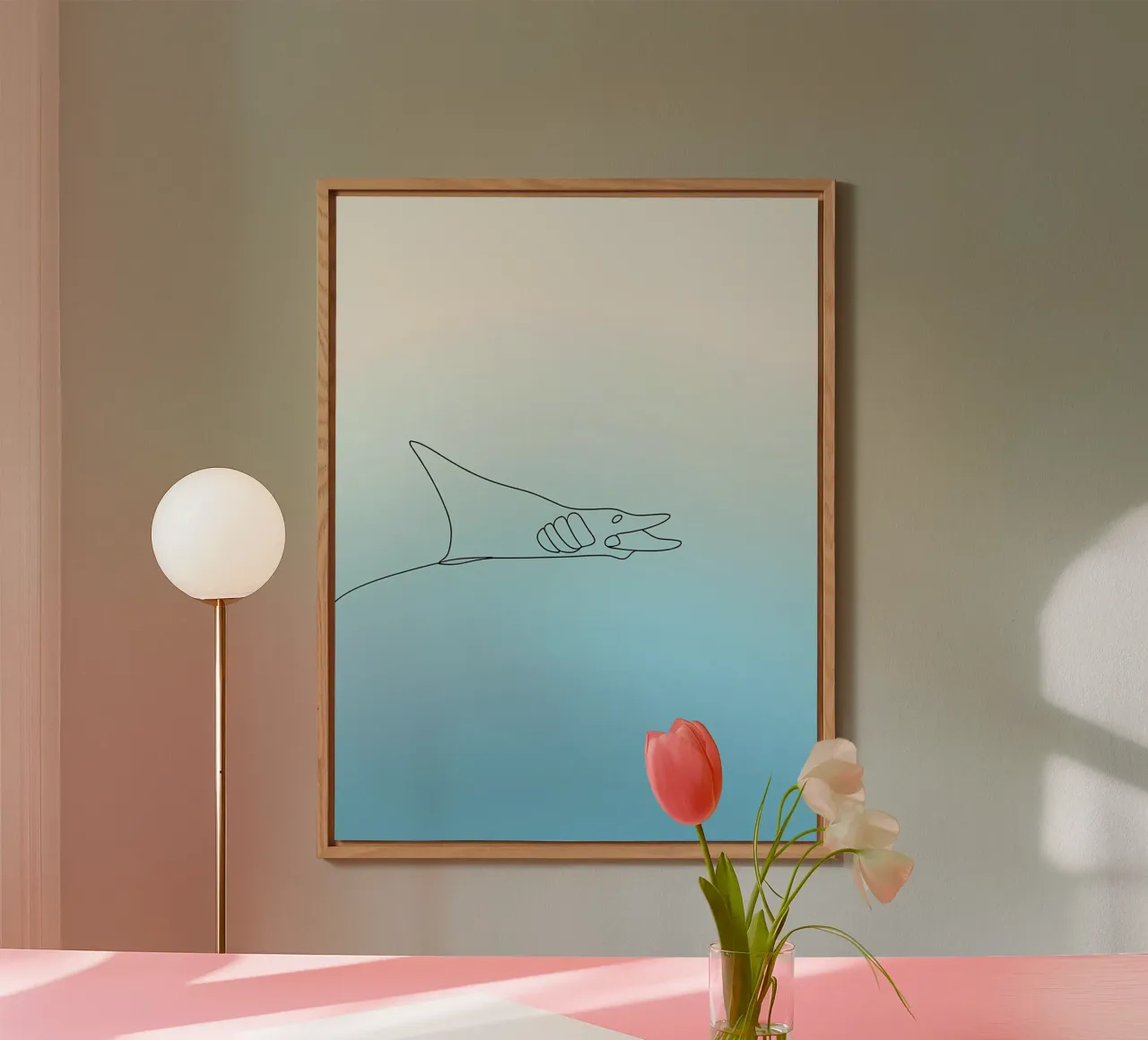 Mantarraya Minimalista Line Art aluminio dibond de Viv Line Art