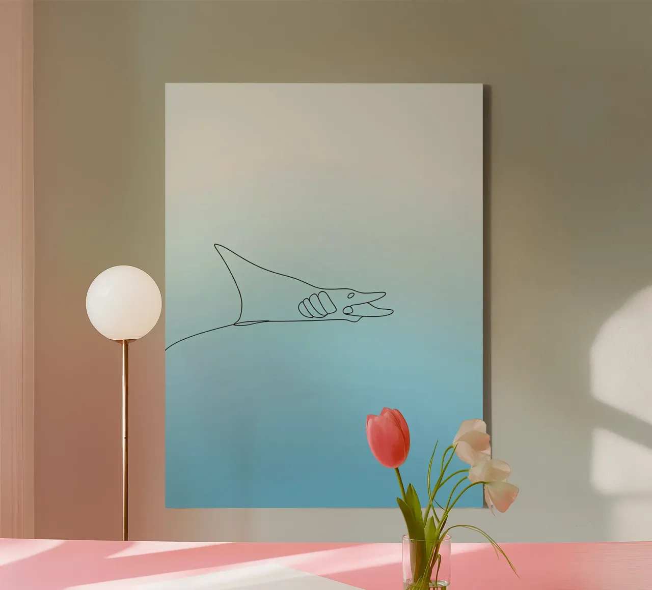 Mantarraya Minimalista Line Art lienzo de Viv Line Art