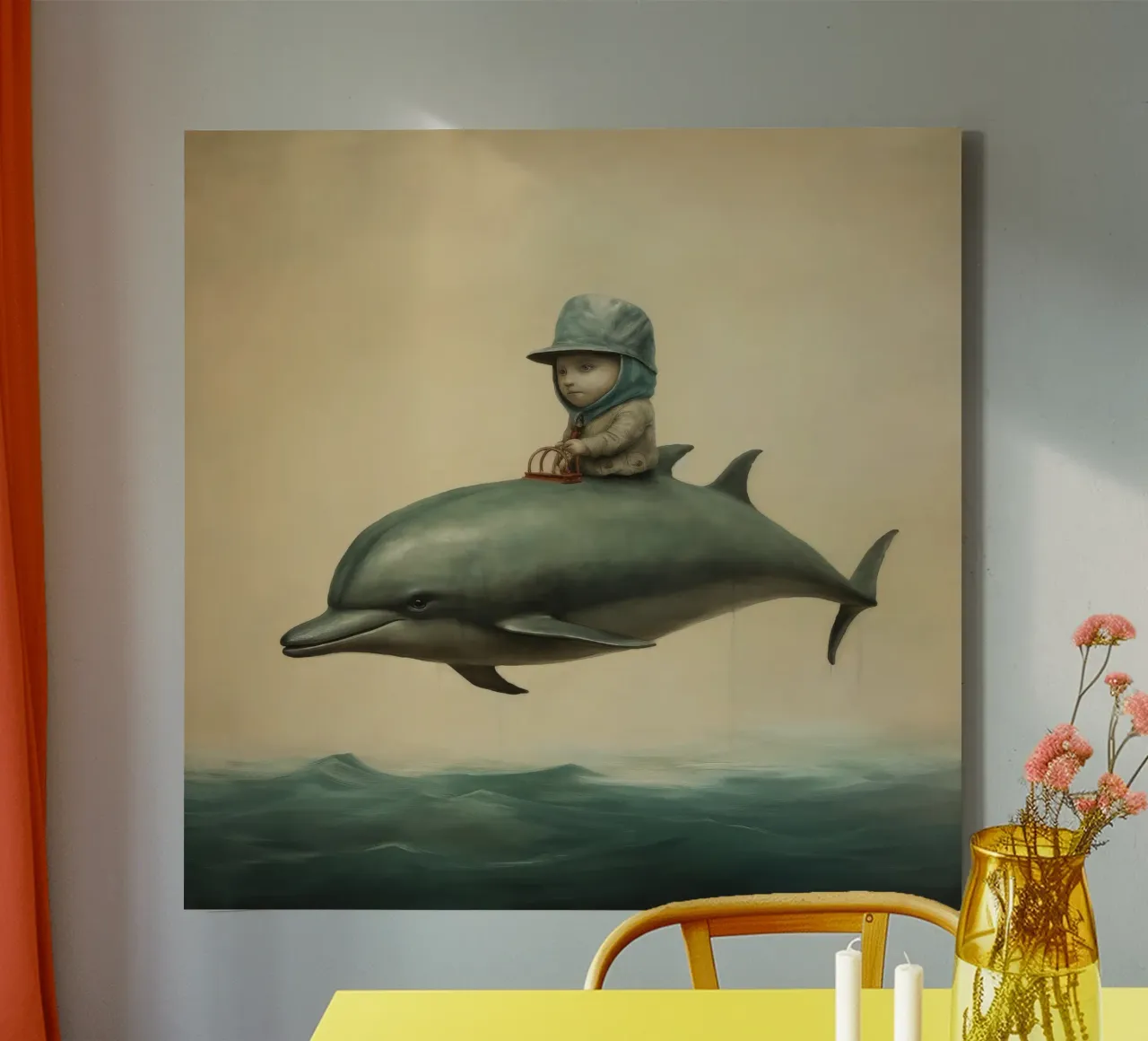 Minimale bruinvis 2 canvas met Baklijst van Minimal Animal Art