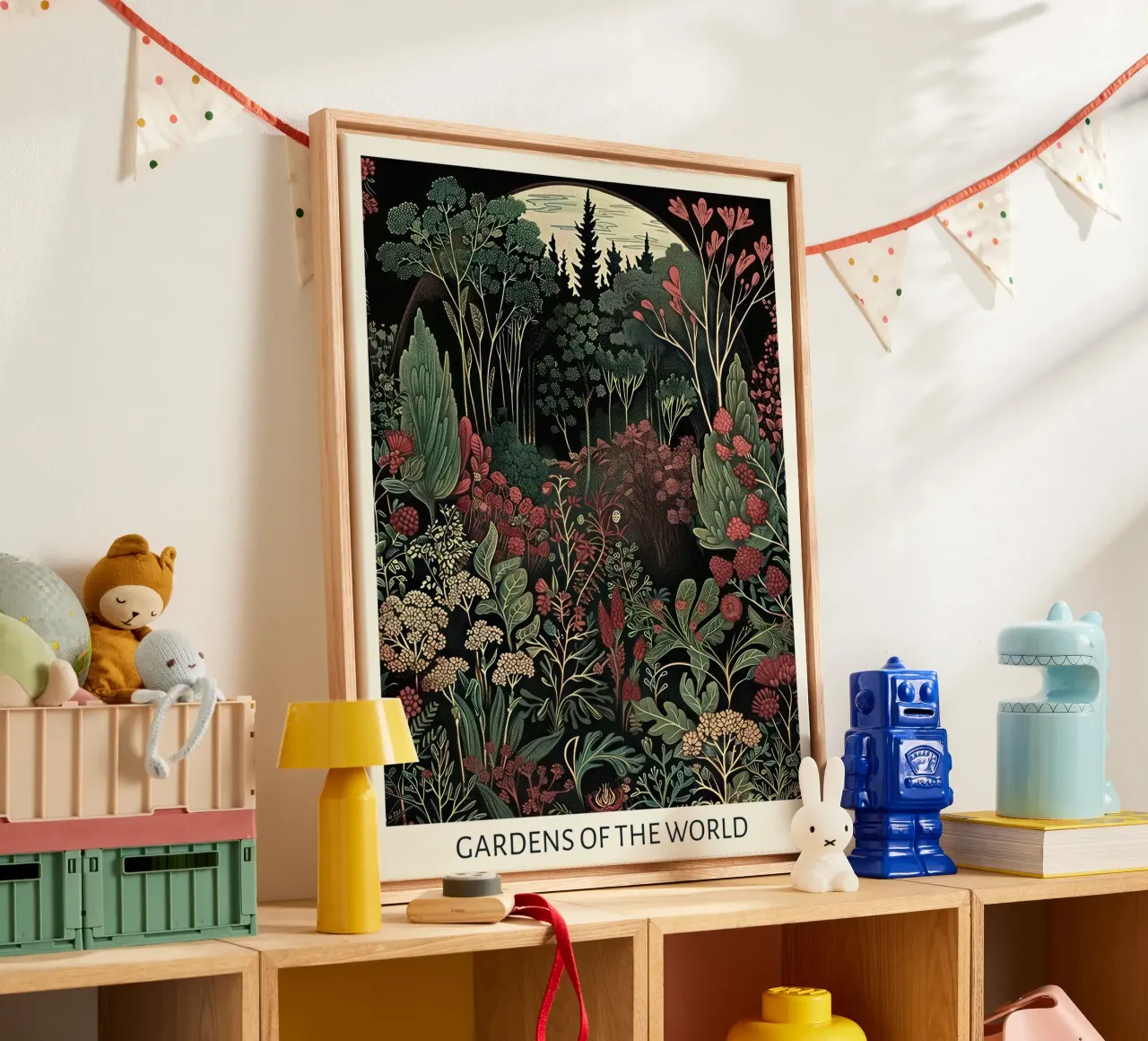 Giardini del mondo, Vintage Art Nouveau, Rosso botanico tela con Cornice a cassetta da Peaches Art Prints