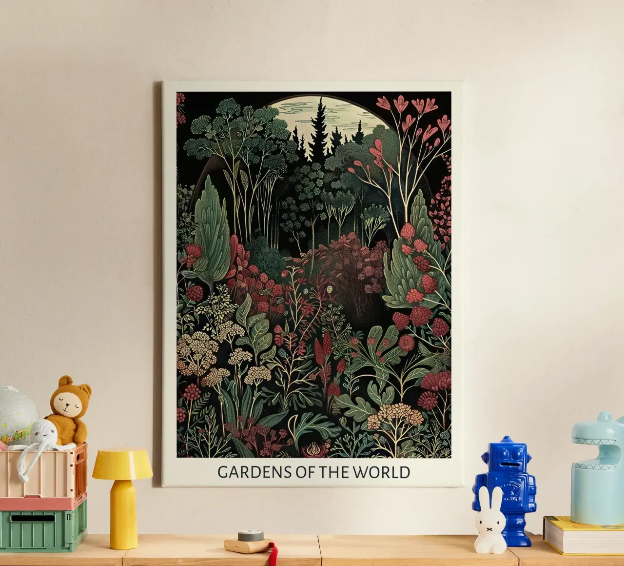 Giardini del mondo, Vintage Art Nouveau, Rosso botanico tela con Cornice a cassetta da Peaches Art Prints