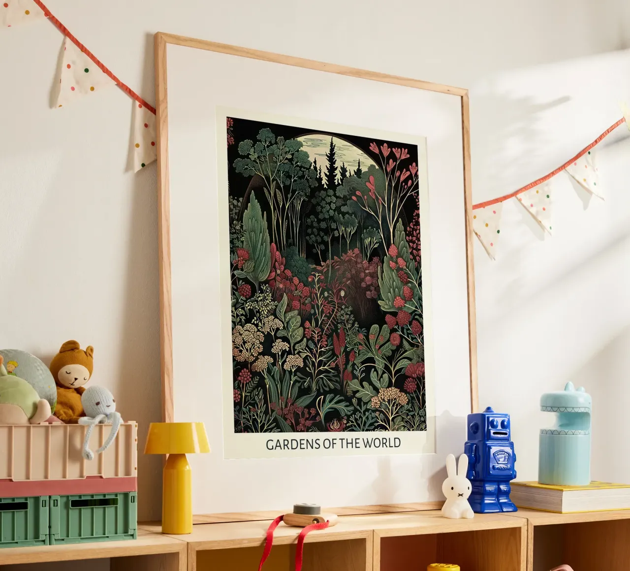 Giardini del mondo, Vintage Art Nouveau, Rosso botanico poster con telaio in legno da Peaches Art Prints