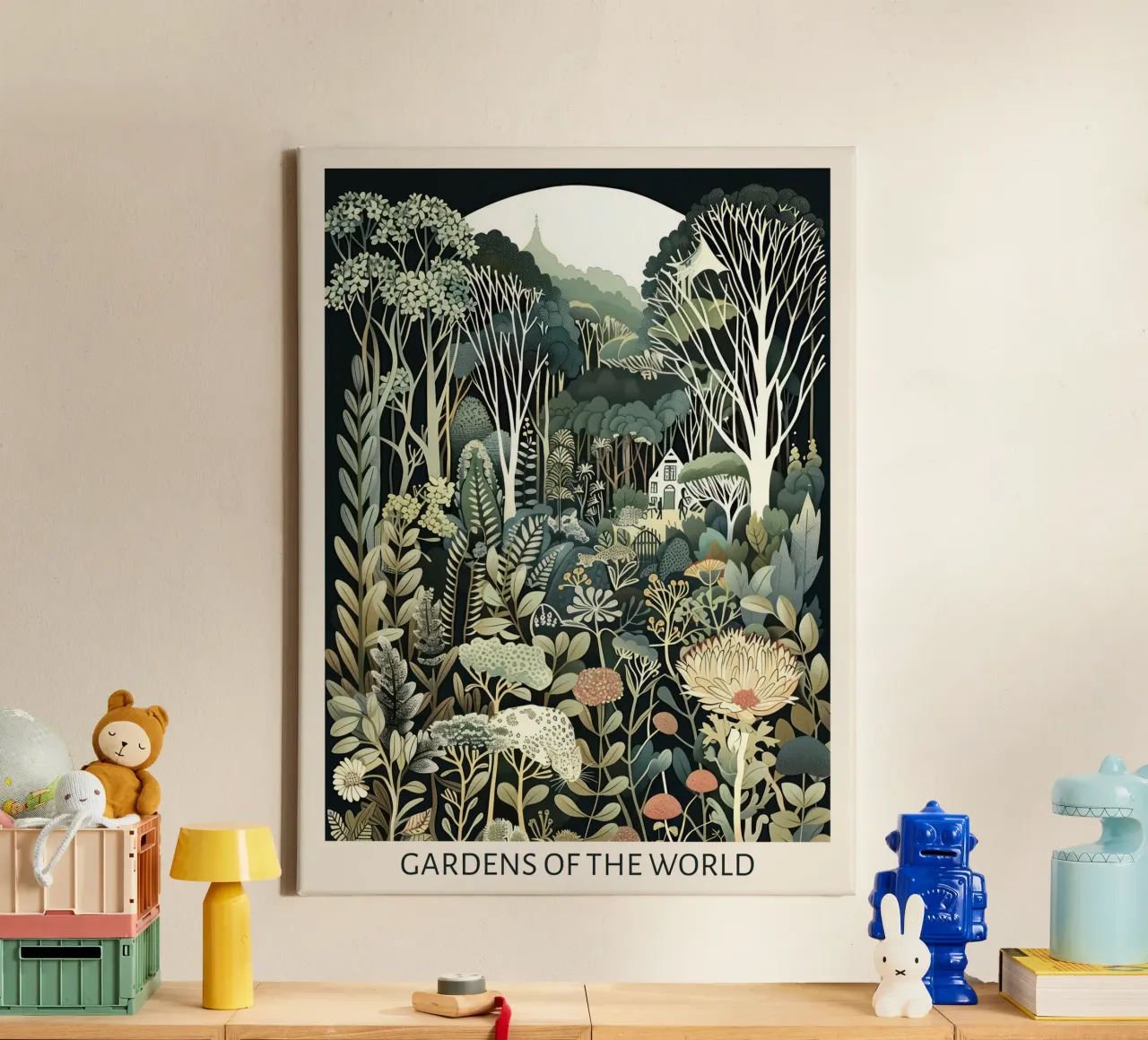 Jardines del mundo, Art Nouveau, Botánico 5 lienzo con Marco flotante de Peaches Art Prints