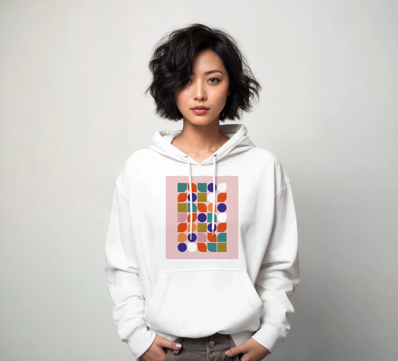 Retro Geometric Shapes Colorful Abstract Art Print felpa con cappuccio da showmemars