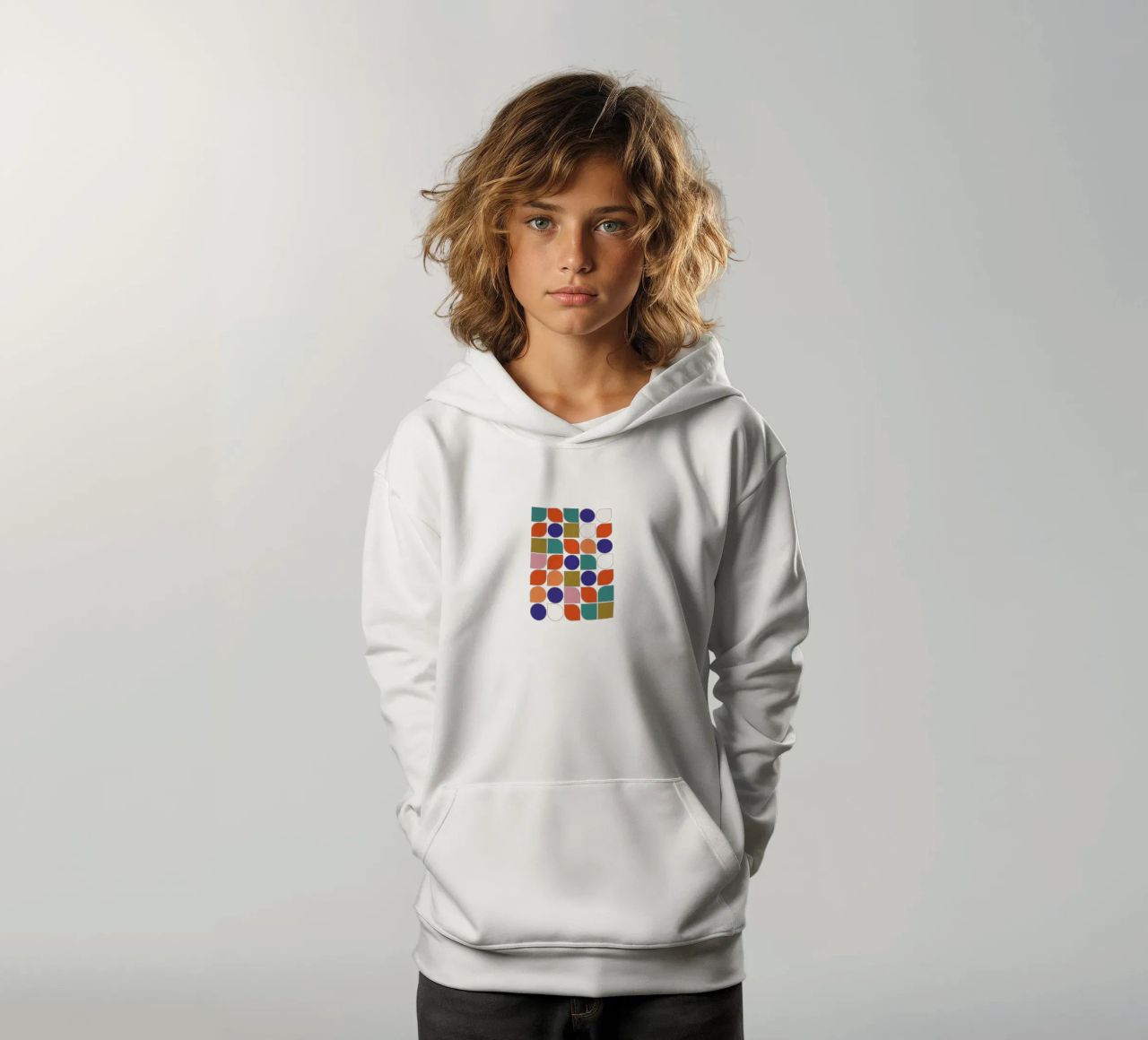 Retro Geometric Shapes Colorful Abstract Art Print felpa bambino con cappuccio da showmemars
