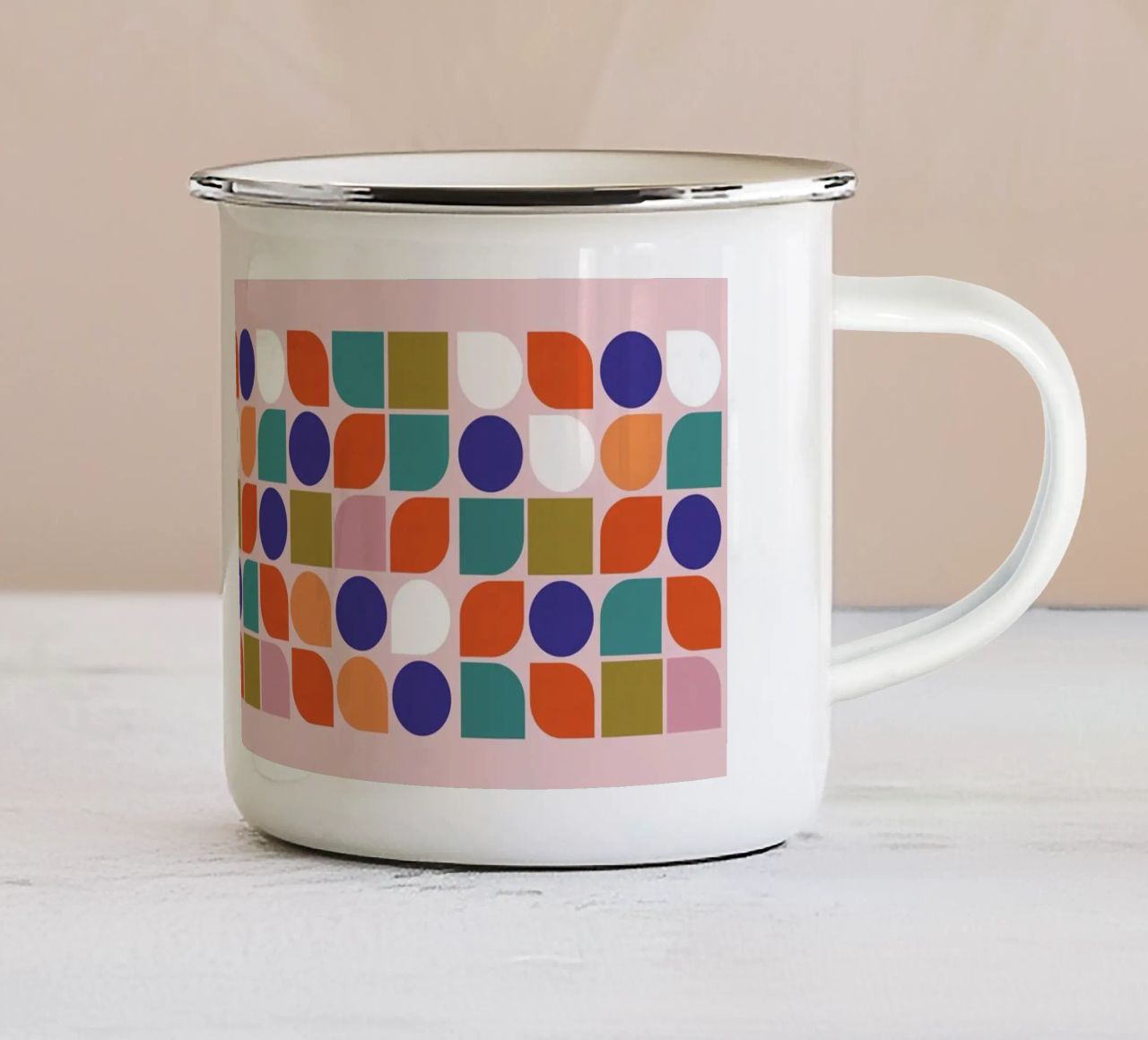 Retro Geometric Shapes Colorful Abstract Art Print emaille mok van showmemars