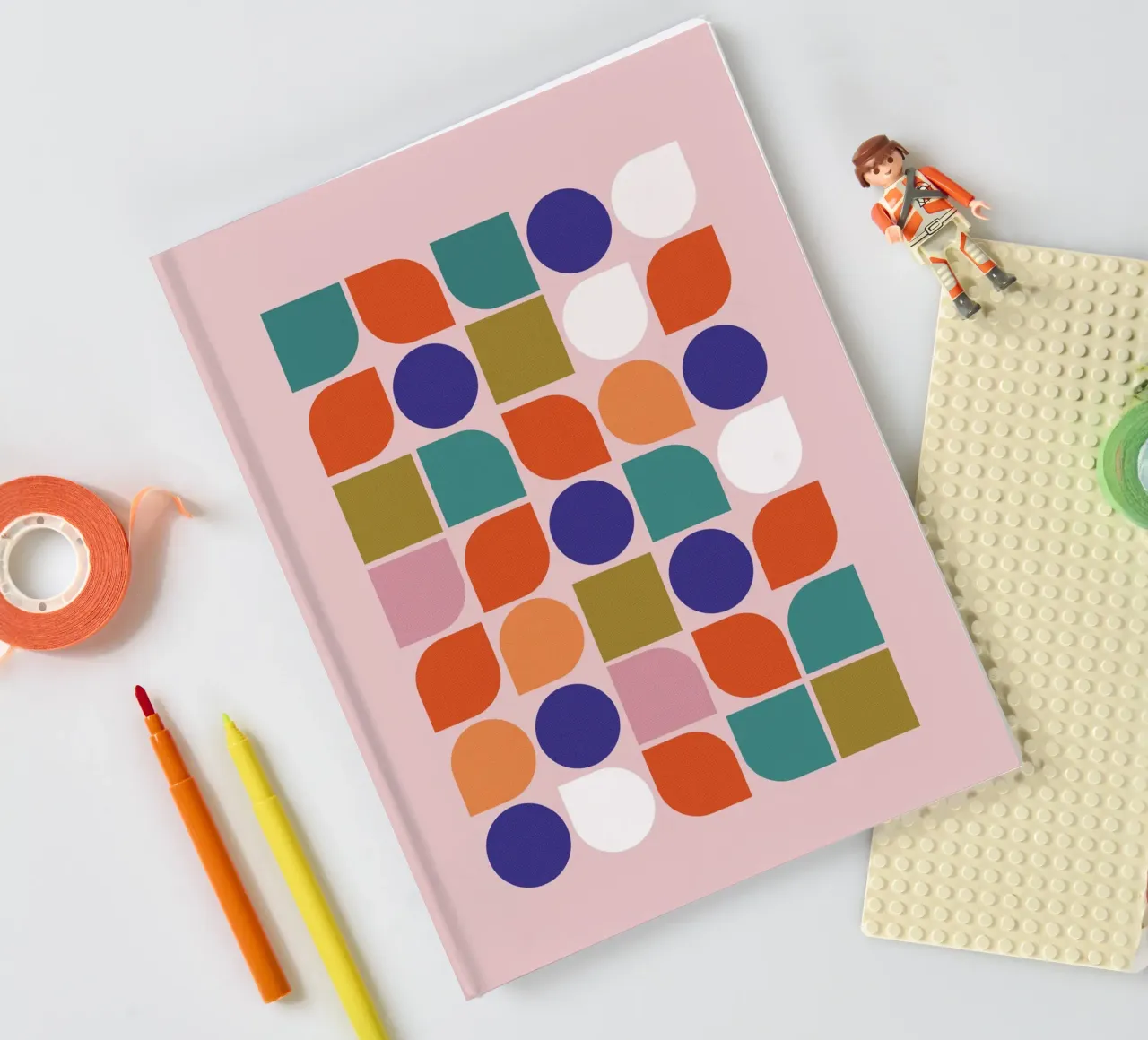 Retro Geometric Shapes Colorful Abstract Art Print notebook by showmemars