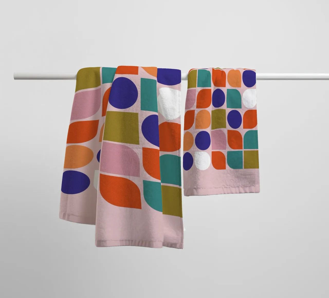 Retro Geometric Shapes Colorful Abstract Art Print towel by showmemars