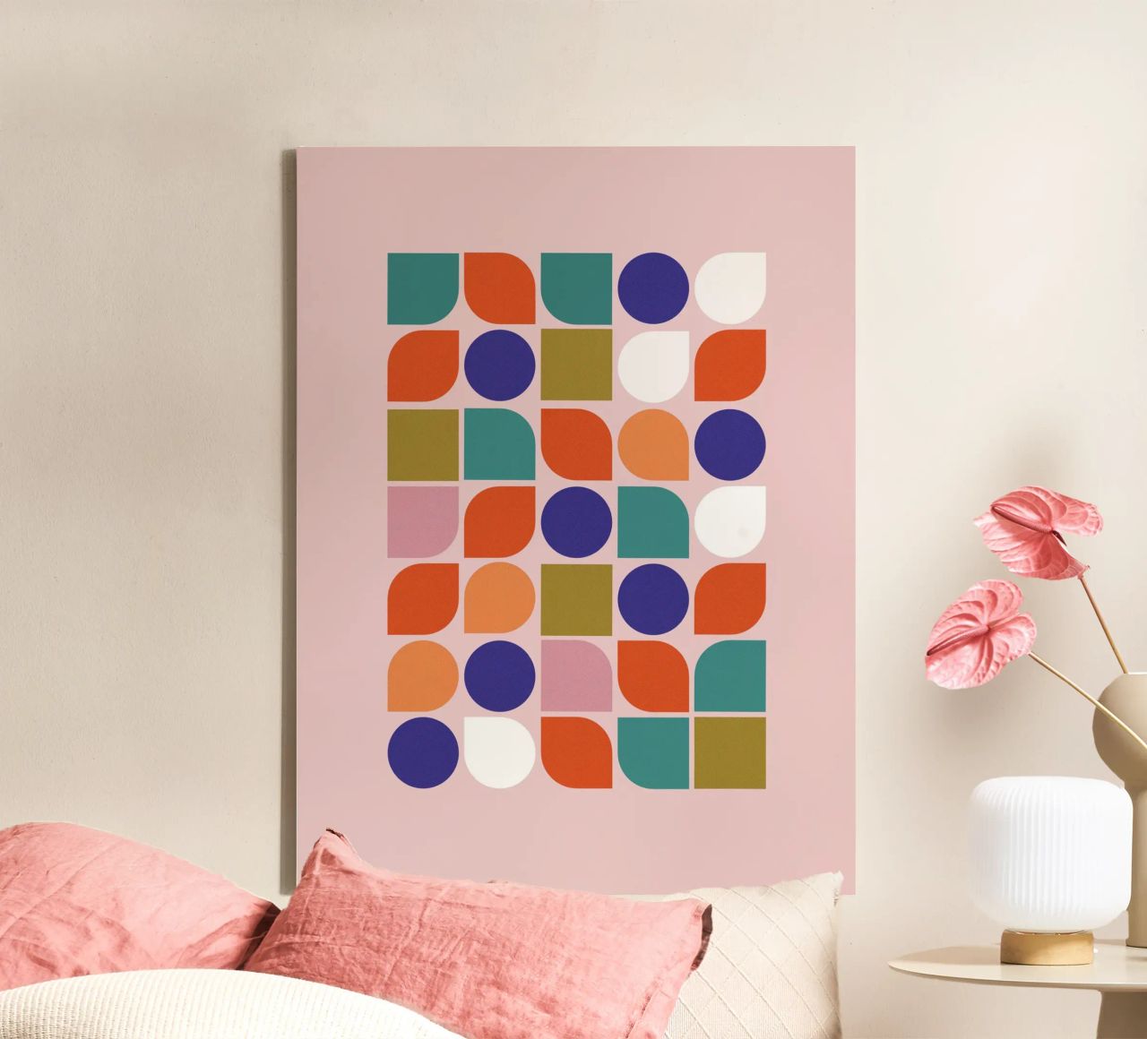 Retro Geometric Shapes Colorful Abstract Art Print tela da showmemars