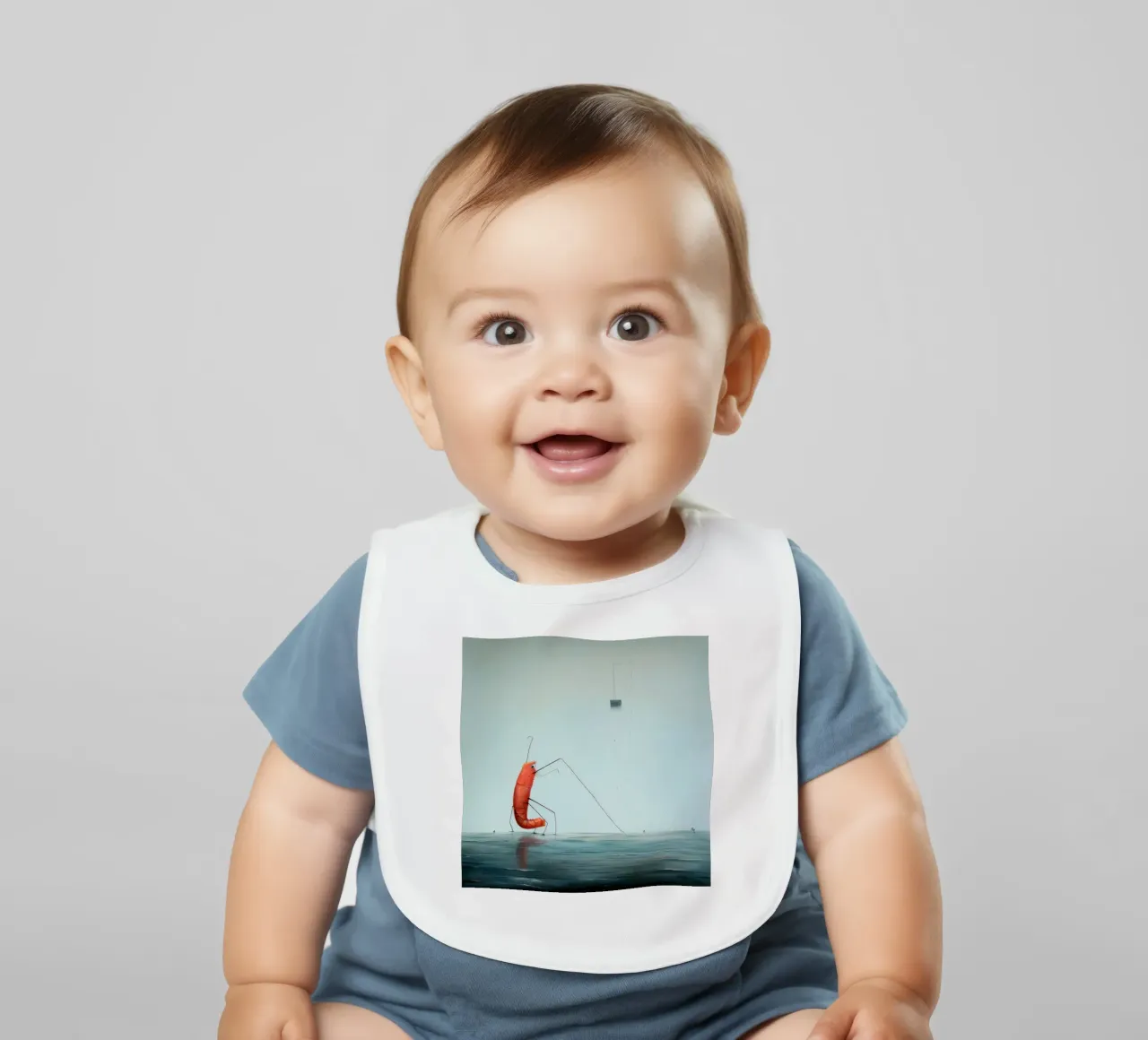 Minimaal Garnalen baby slabbetje van Minimal Animal Art