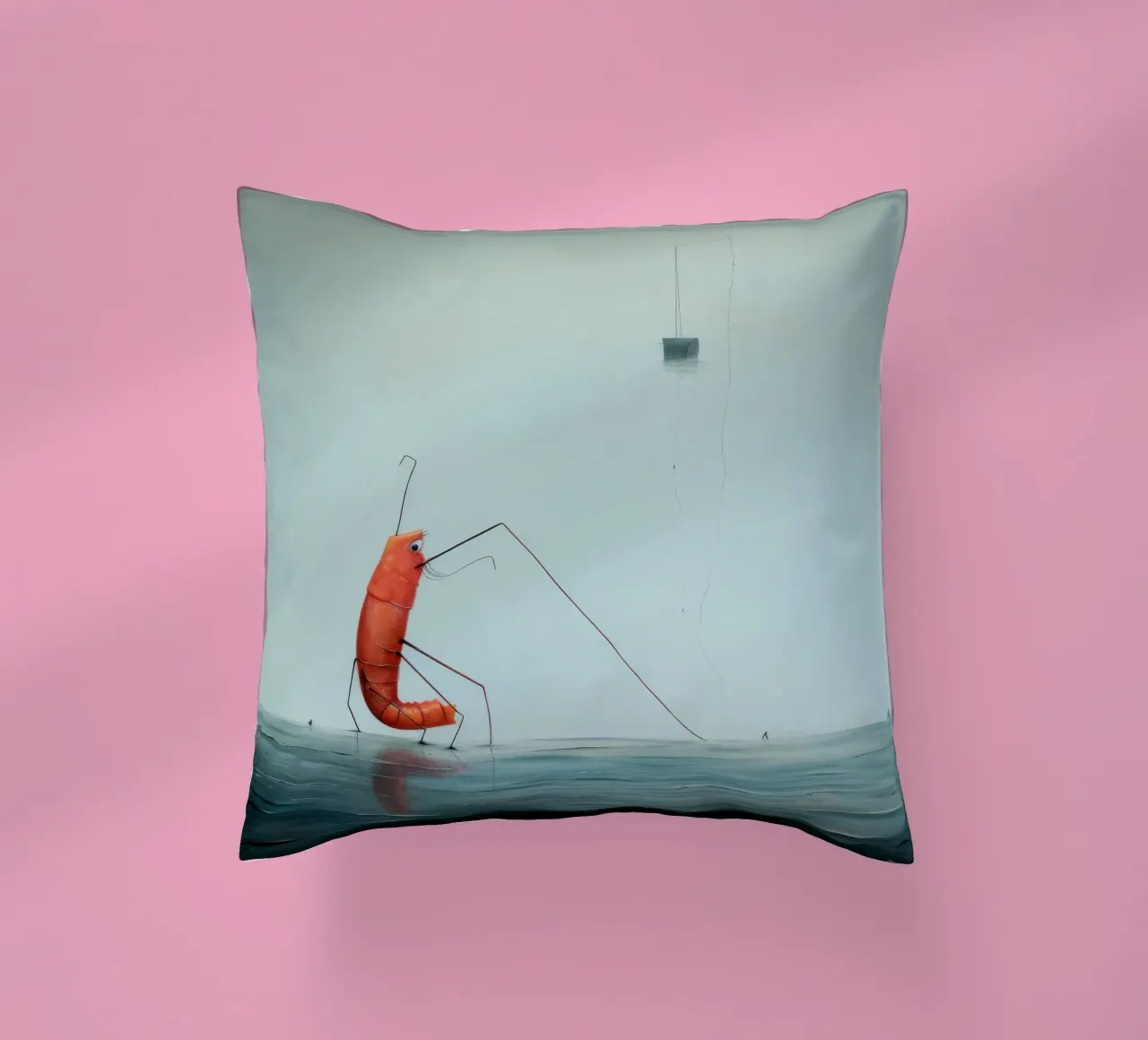 Minimal Prawn 2 decorative cushion by Minimal Animal Art