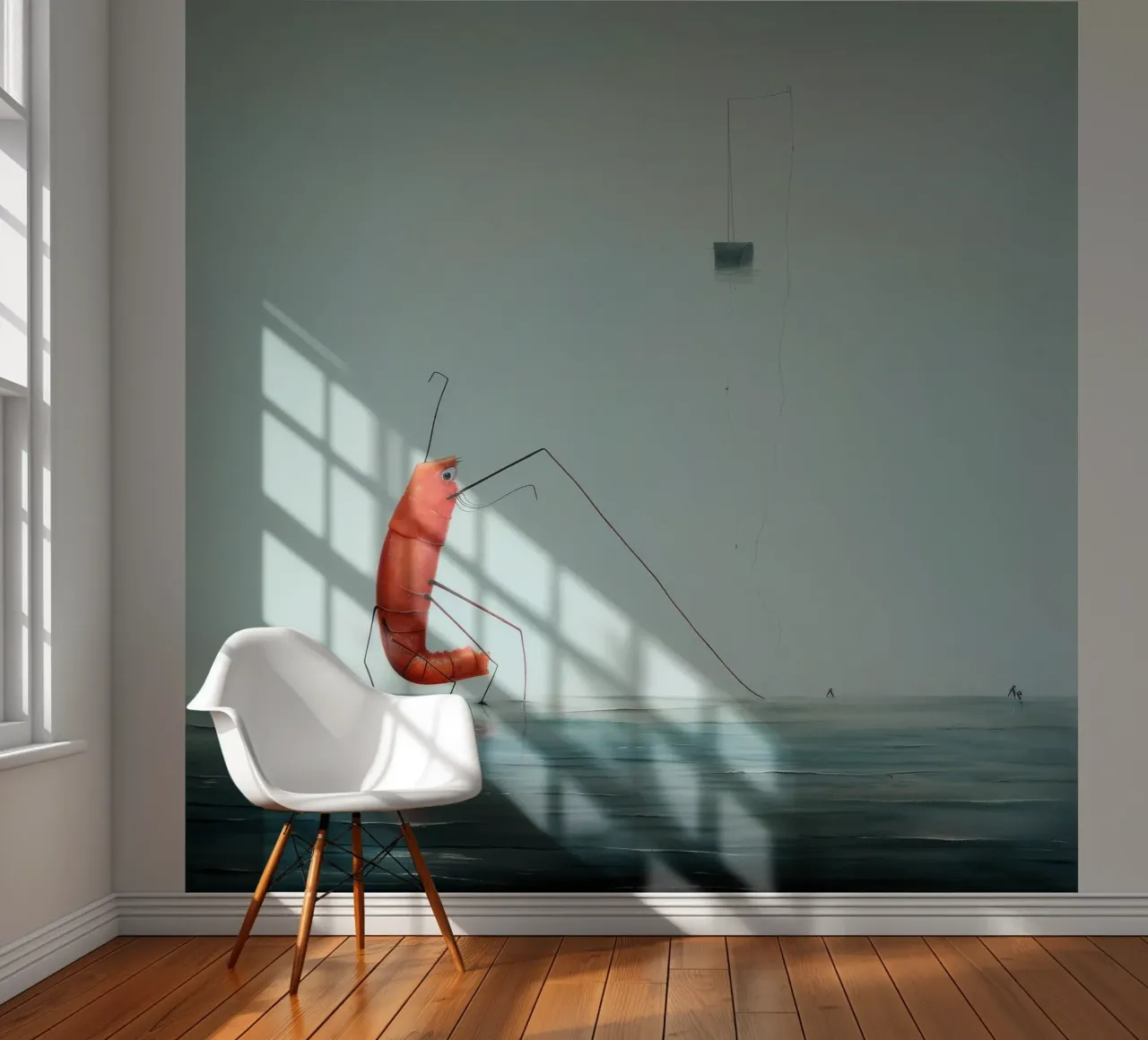 Minimaal Garnalen fotobehang van Minimal Animal Art