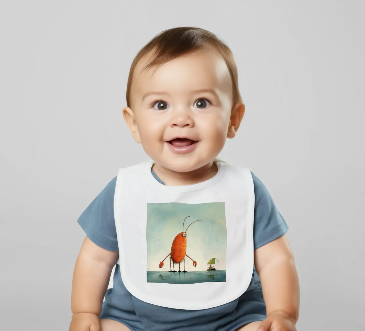 Minimaal Garnalen baby slabbetje van Minimal Animal Art