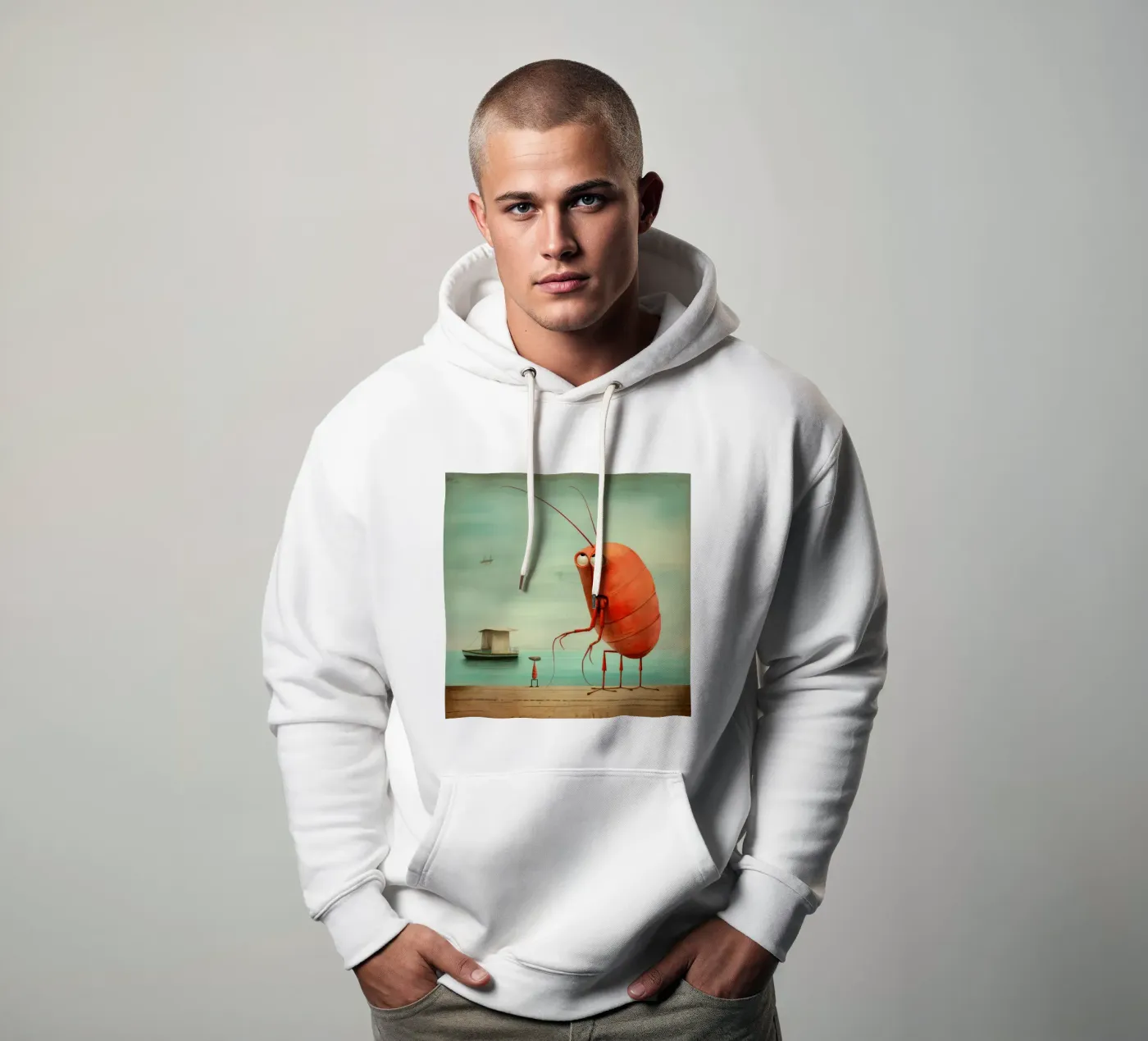 Minimum Prawn hoodie by Minimal Animal Art