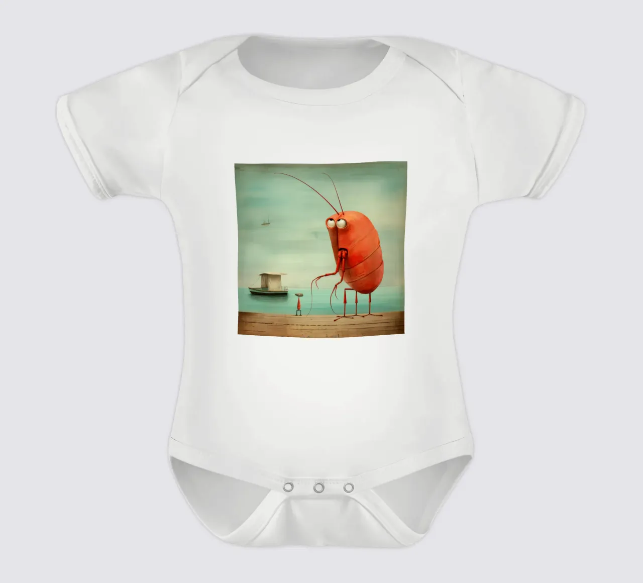 Minimal Prawn 1 short-sleeve baby romper by Minimal Animal Art