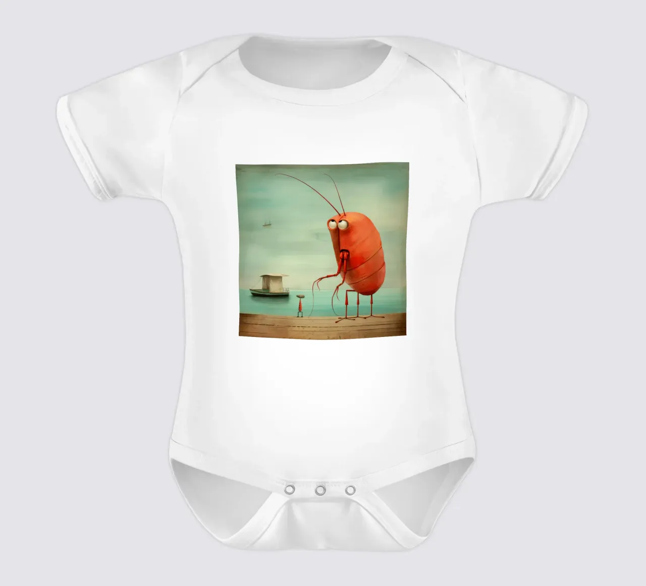 Minimal Prawn 1 short-sleeve baby romper by Minimal Animal Art