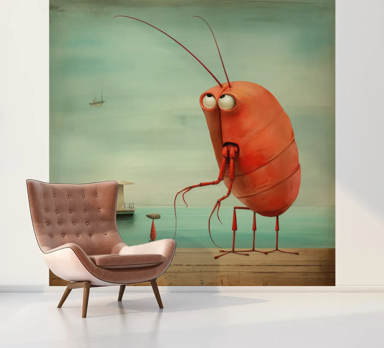 Minimaal Garnalen fotobehang van Minimal Animal Art