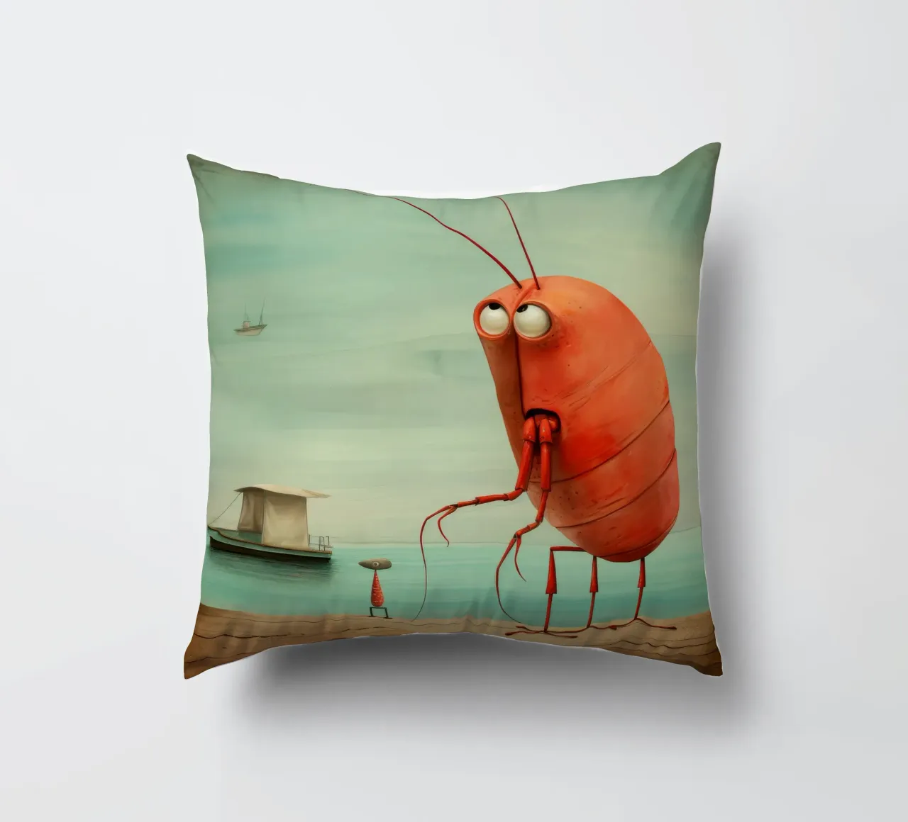 Minimal Prawn 1 decorative cushion by Minimal Animal Art