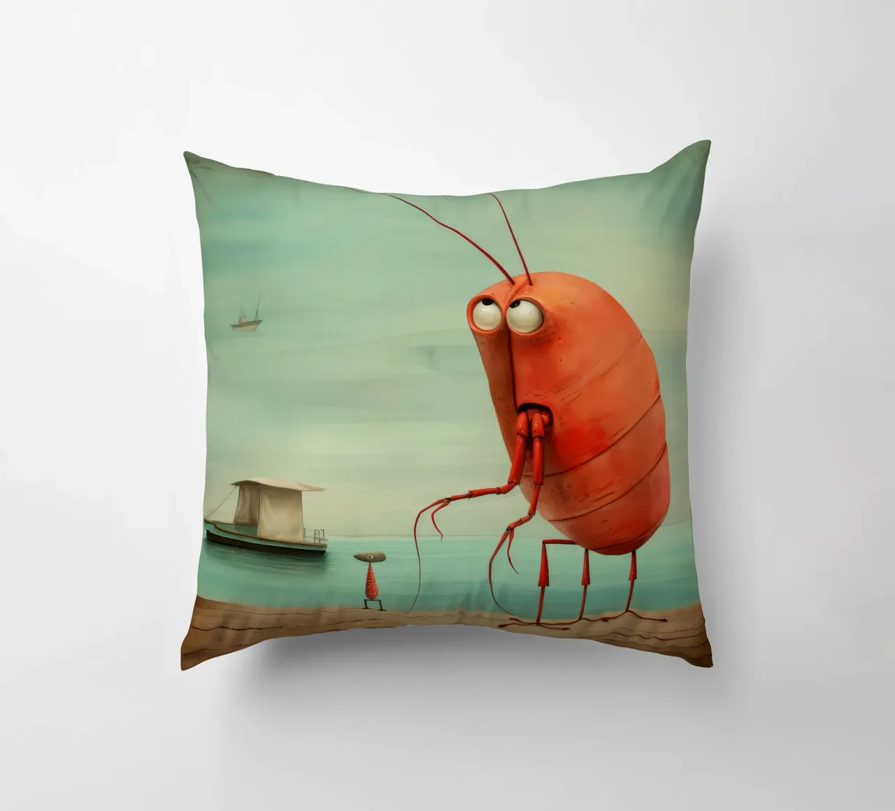 Minimal Prawn 1 decorative cushion by Minimal Animal Art