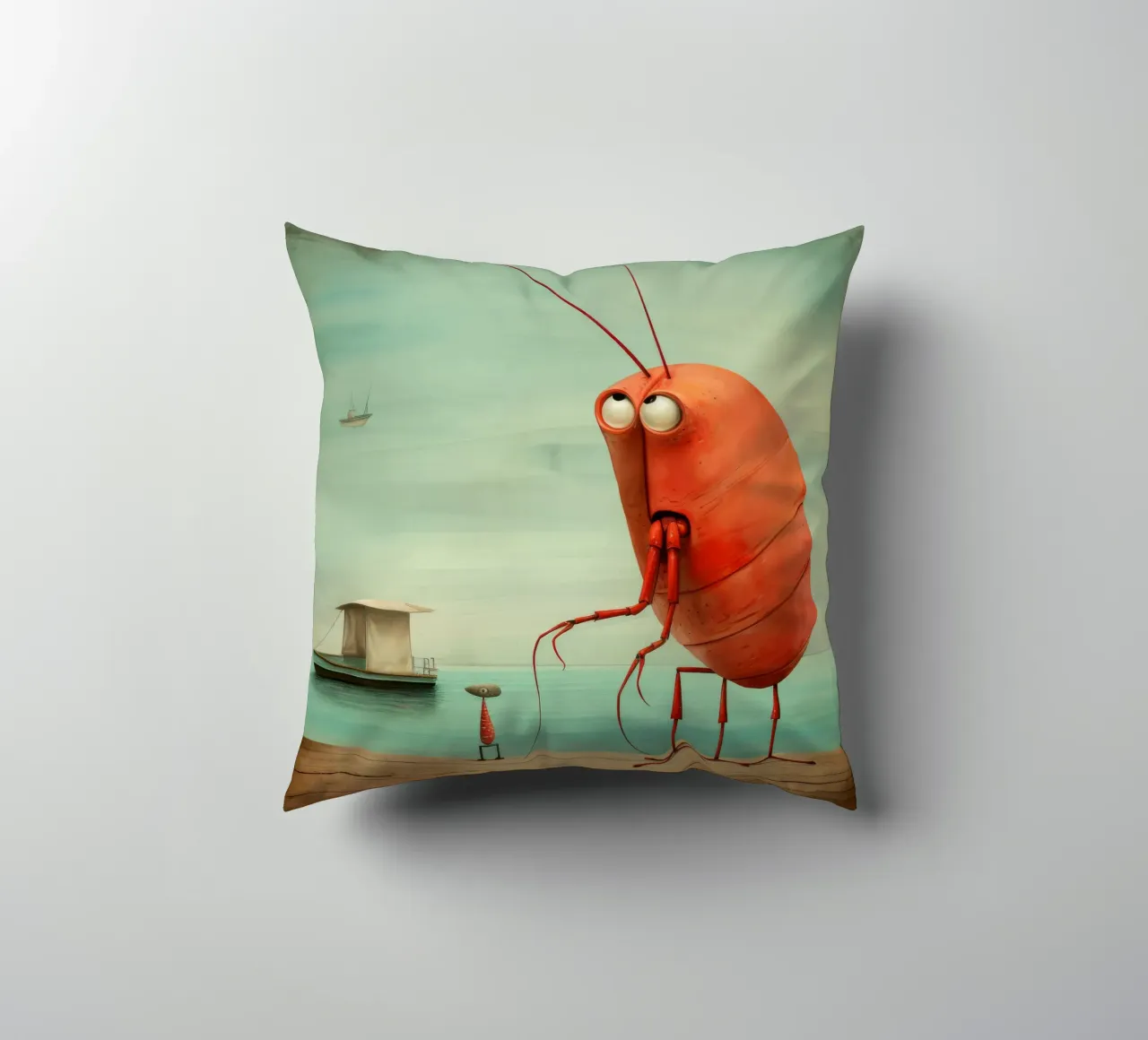 Minimal Prawn 1 decorative cushion by Minimal Animal Art