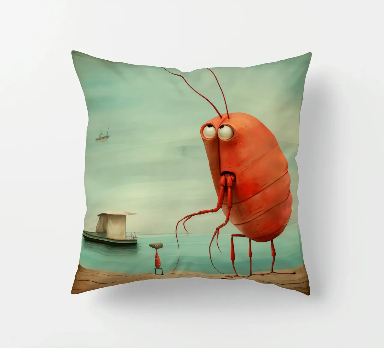 Minimal Prawn 1 decorative cushion by Minimal Animal Art