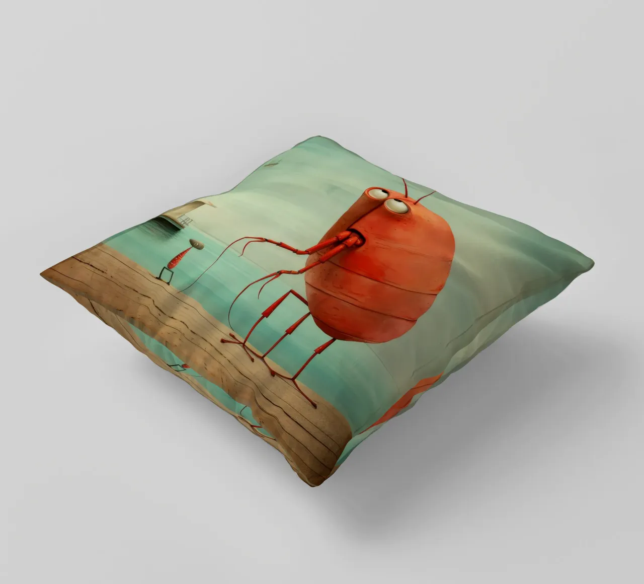Minimal Prawn 1 decorative cushion by Minimal Animal Art