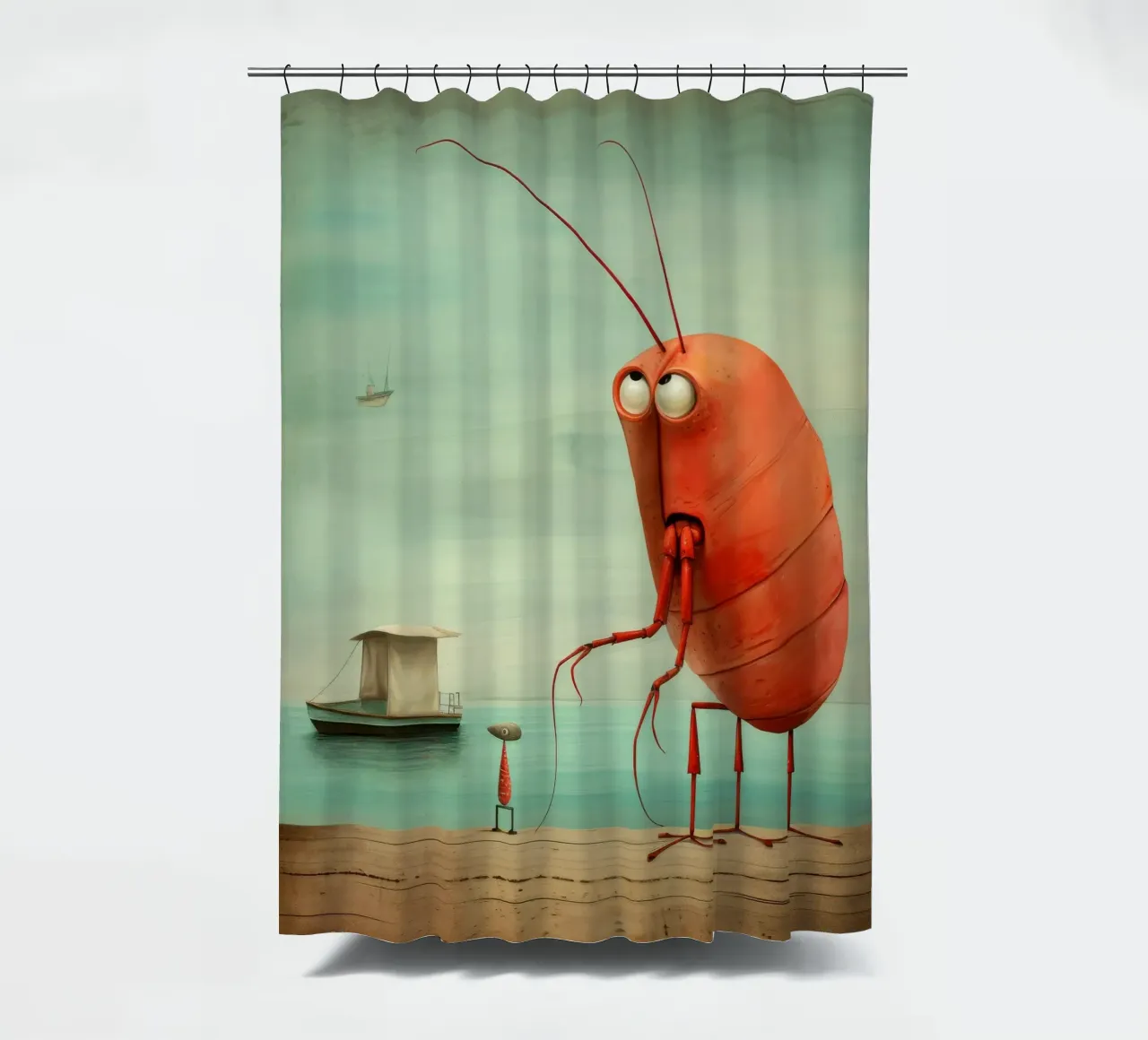 Minimal Prawn 1 shower curtain by Minimal Animal Art