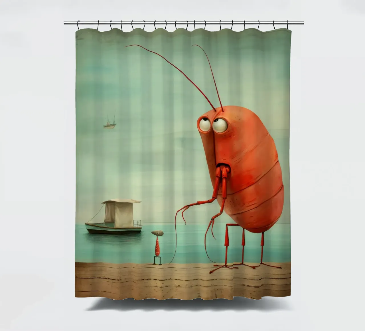 Minimal Prawn 1 shower curtain by Minimal Animal Art