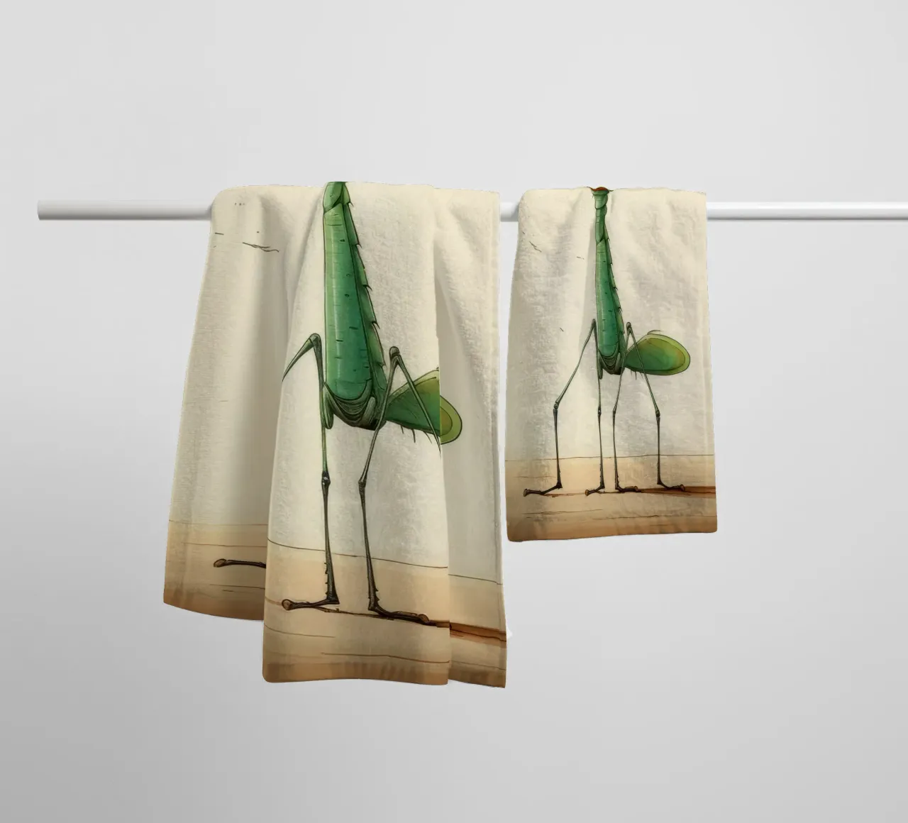 Minimal Praying Mantis 1 towel by Minimal Animal Art
