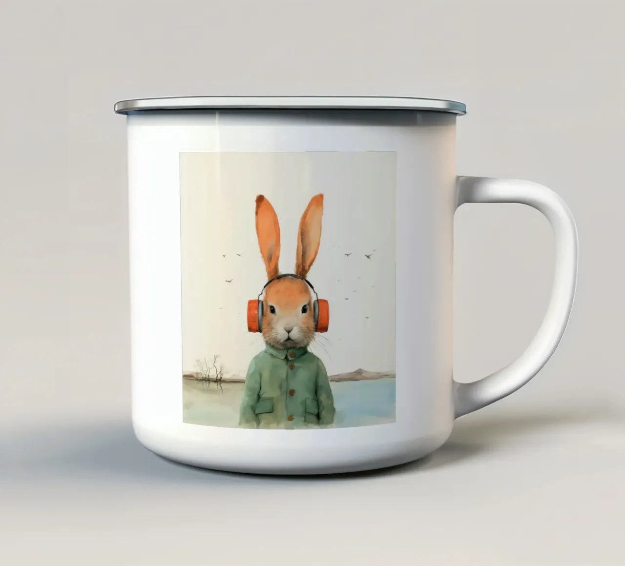 Coniglio minimo 2 tazza in smalto da Minimal Animal Art