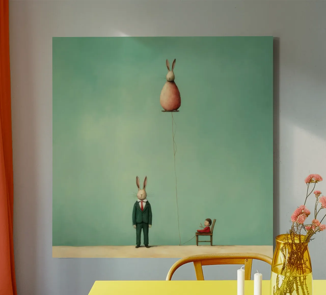 Coniglio minimo 3 tela con Cornice a cassetta da Minimal Animal Art