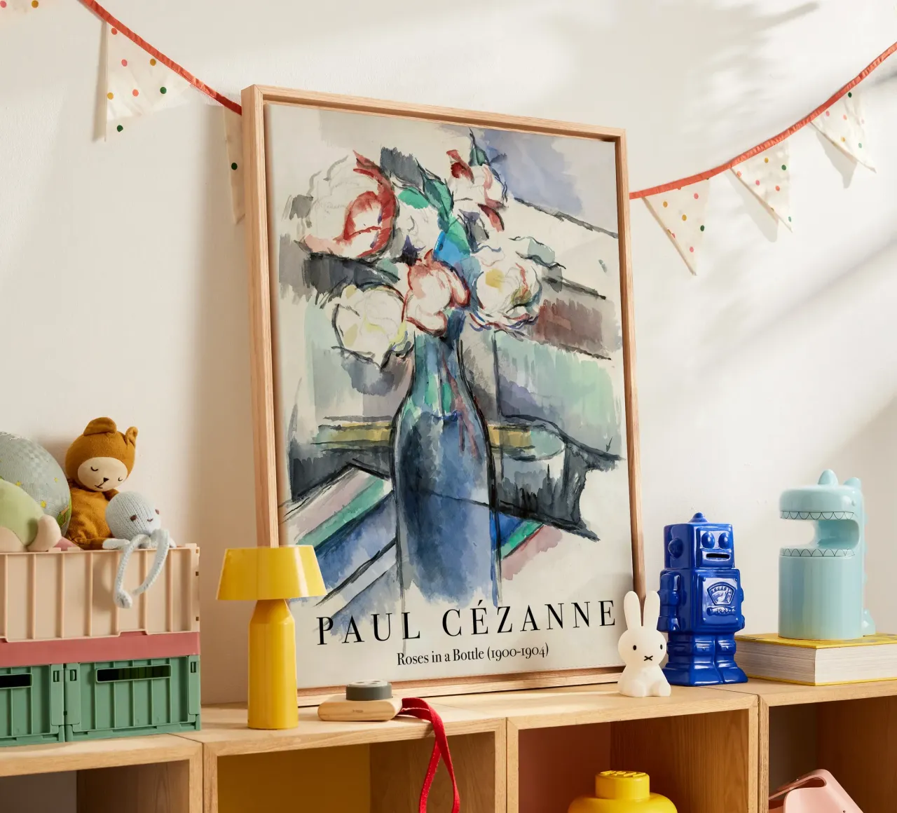 Paul Cezanne, Rozen in een fles canvas met Baklijst van Peaches Art Prints